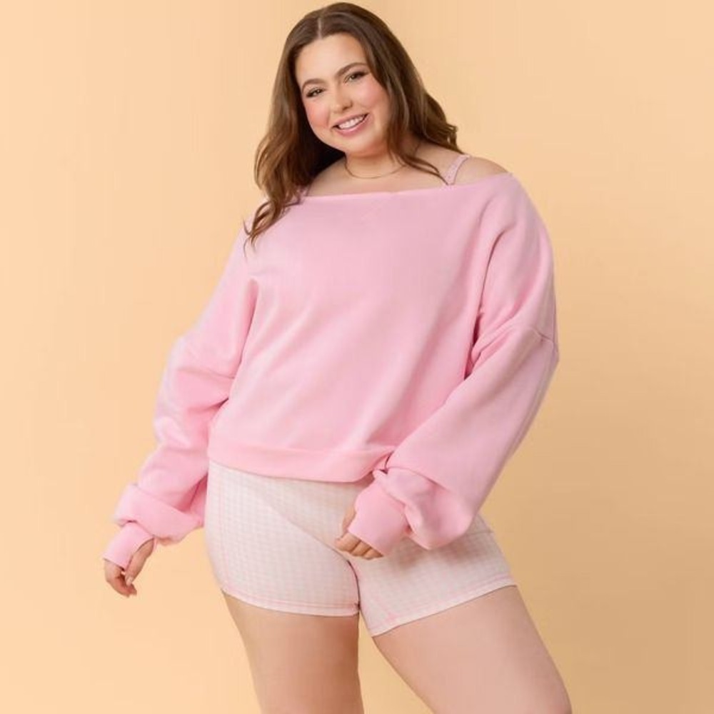 Blogilates Dance Studio Sweatshirt Pink Off Shoulder Oversized 2X NWT